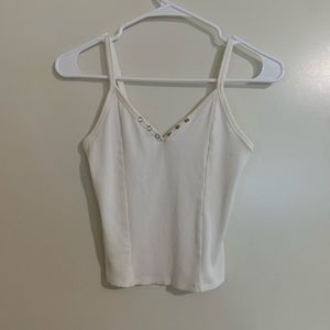 Active USA S White Ribbed Tank Top